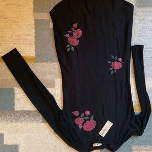 Black dress with roses and sheer sleeves